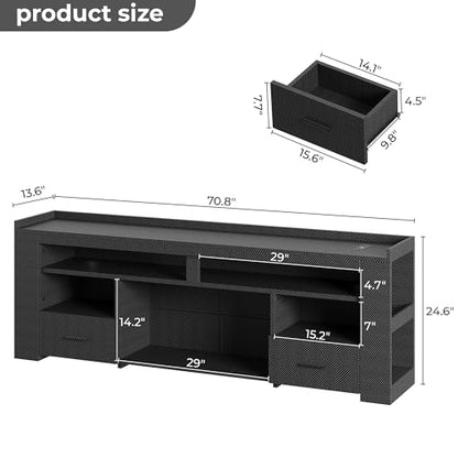71" TV Stand for 75 Inch TV, Carbon Fiber Entertainment Center, view 3
