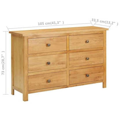 Solid Oak Wood Chest of Drawers 6 Drawer 41.3x13.2x28.7 Inches, view 4