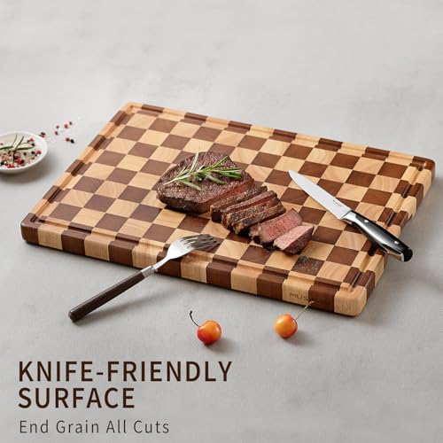 Acacia Wood Cutting Board for Kitchen – Chopping Board with Grooves & Handles, view 5