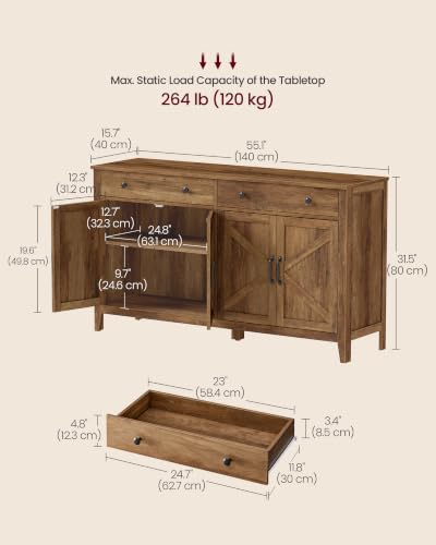 Farmhouse Buffet Cabinet, Coffee Bar with 2 Drawers, view 4