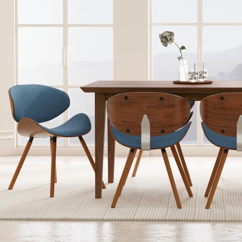Marana Dining Chairs - Upholstered Bentwood Back and Linen-Style Fabric Kitchen Chair in Denim Blue, Mid-Century Modern Ergonomic Dining Room Seating with Contoured Seat and Beech Wood Legs