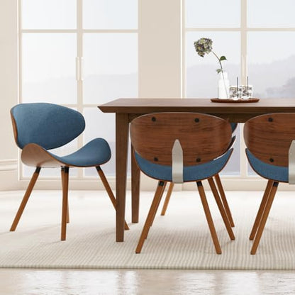 Marana Dining Chairs - Upholstered Bentwood Back and Linen-Style Fabric Kitchen Chair in Denim Blue, Mid-Century Modern Ergonomic Dining Room Seating with Contoured Seat and Beech Wood Legs