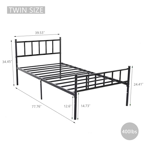 Metal Platform Twin Size Bed Frame, Black, view 3