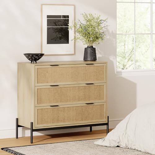 Nathan James Andrew 3-Drawer Rattan Dresser or Boheminan Living Room Storage, view 2