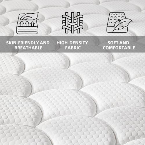 Twin Mattress 10 Inch Medium Firm Hybrid Mattress Twin Size Memory Foam Pocket Steel Springs Matress in a Box for All Sleep Positions Motion Isolation Ensure Comfortable Sleep (White, Twin 10 INCH)