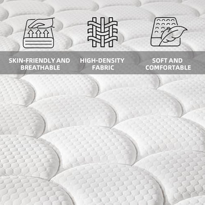 Twin Mattress 10 Inch Medium Firm Hybrid Mattress Twin Size Memory Foam Pocket Steel Springs Matress in a Box for All Sleep Positions Motion Isolation Ensure Comfortable Sleep (White, Twin 10 INCH)