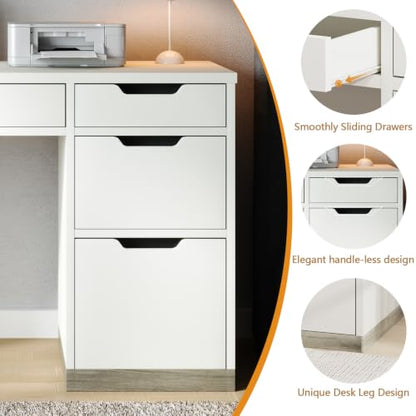 White Desk with 4 Drawers, 52 Inch Computer Desk, view 7