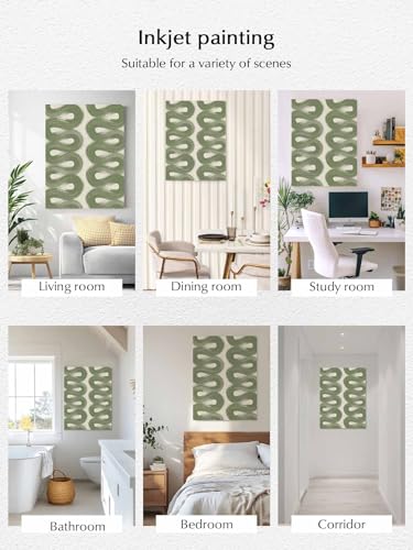 NuYeBiofx Sage Green Stripes Ribbon on Linen Canvas Wall Art Prints,48"x32" Framed Picture Artwork Abstract Waves Line Printed Canvas Oil Painting for Living Room Bedroom Office,Ready to Hang