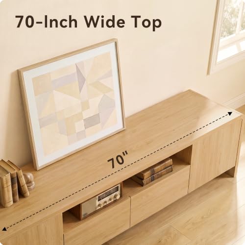 70" Curved TV Stand for 75 Inch TV, Modern Wood Media Console, view 6