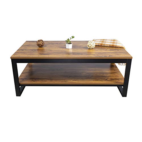 Wood Coffee Table with Storage Shelf 41.7in Industrial Table for Living Room, Brown