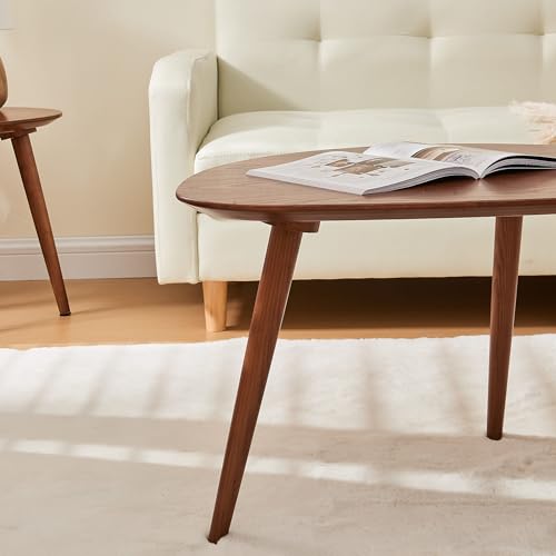 Solid Wood Table Desk, Coffee Table End Table Round for Kitchen Dining Room, Living Room, Bedroom and Restaurant, 4 Legs Removable-Walnut