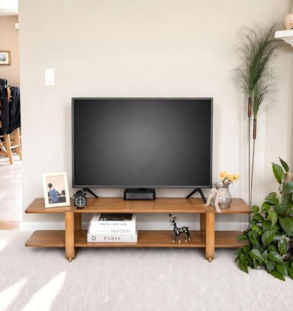 Bamboo TV Stand with Storage for TVs up to 65'', Modern Entertainment Center with 2 Open Shelf, Accent TV Media Console Table for Living Room, Bedroom, 55"(L), Walnut