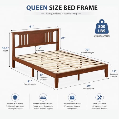 Queen Size Platform Bed Frame with Headboard, view 3