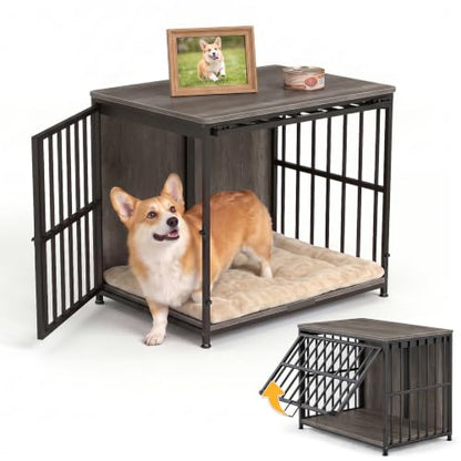 31.5IN Dog Crate Furniture, Wooden Dog Kennel with Flip-Up Door, view 2