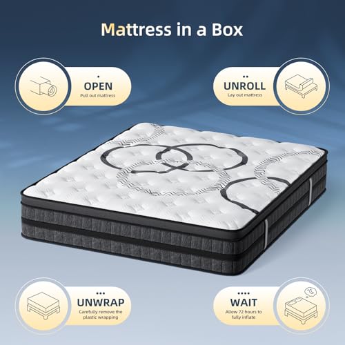 Queen Mattress 12 Inch Hybrid Queen Size Mattress in a Box Medium Firm New, view 8