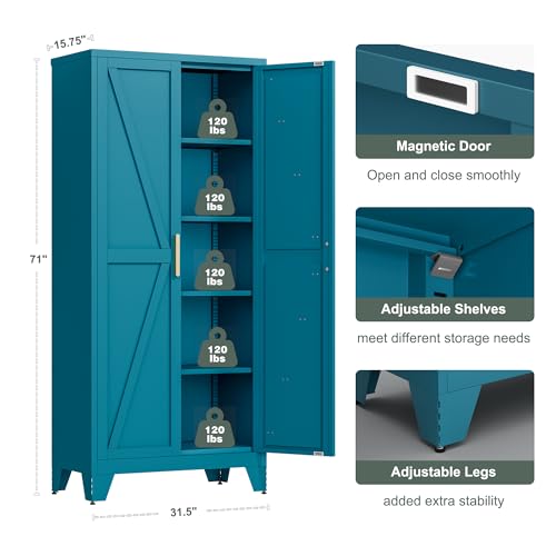 71'' Farmhouse Metal Storage Cabinet with Barn Doors, view 4