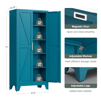 71'' Farmhouse Metal Storage Cabinet with Barn Doors, view 4