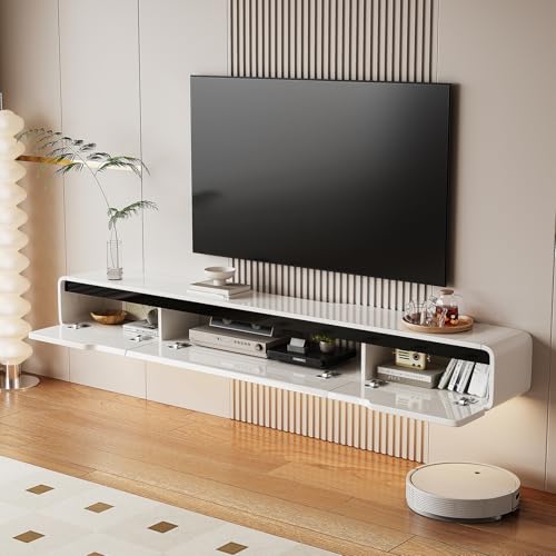 High Gloss Floating TV Stand with 3 Doors,White,47 Inch, view 5