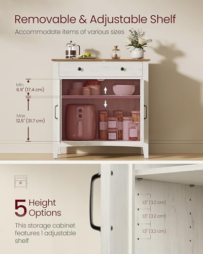 VASAGLE LIRY Collection - Buffet Cabinet, Coffee Bar Cabinet with a Drawer, Adjustable Shelf, Sideboard Storage with Cable Hole, Drawer Divider, Rustic White and Honey Brown UBBK341W01V1S
