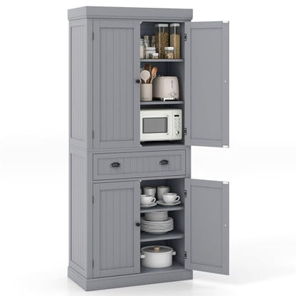 72" H Kitchen Pantry Cupboard Cabinet, Traditional Freestanding Large Tall Storage Cabinet with 2 Cabinets and Drawer, Adjustable Shelves, for Living Room Kitchen, 30 x 16 x 72 Inch