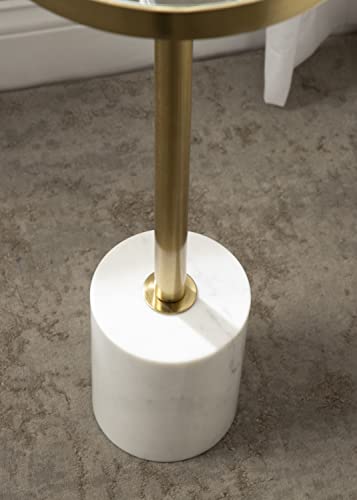 Hescott Modern Mirrored Drink Table; 10 x 10 x 24; White Marble and Gold; Glam Round Accent Table with Premium Marble Base and Mirror Tabletop