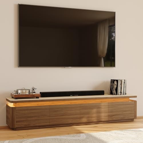 79" Fully Assembled TV Stand with Adjustable LED Lights, Walnut, view 3