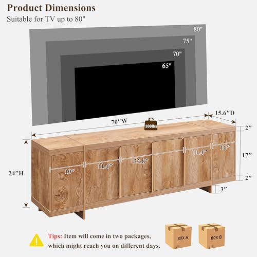 Modern 70" TV Stand Media Console for 80" TVs,Large Concealed Storage, view 3