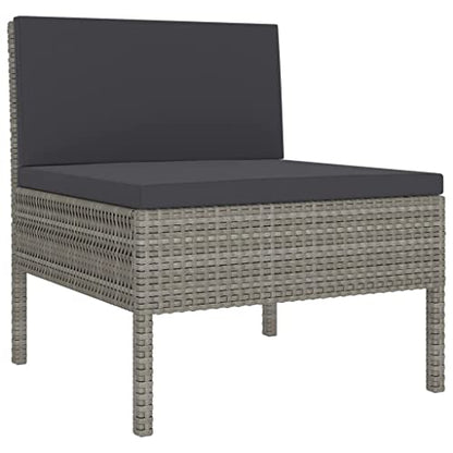 9 Piece Modular Garden Lounge Set Grey PE Rattan Outdoor Sectional Sofa with Cushions and Table Rectangular Patio Furniture Conversation Set for Backyard and Porch