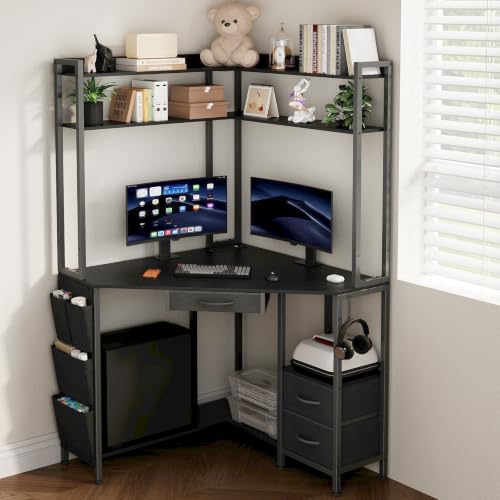 Corner Desk with Drawers Shelves, Office Desk with Hutch, view 2