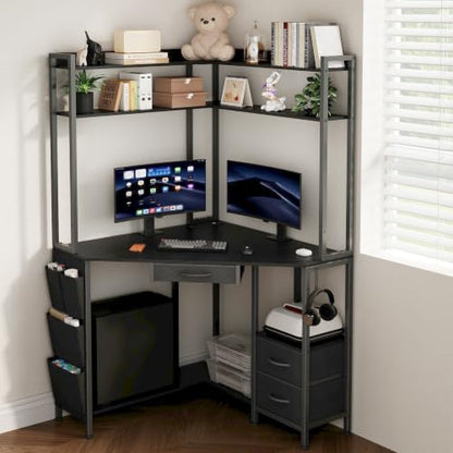 Corner Desk with Drawers Shelves, Office Desk with Hutch, view 2