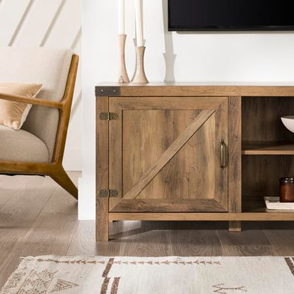 Georgetown Modern Farmhouse Double Barn Door TV Stand for TVs up to 80 Inches, 70 Inch, Rustic Oak, Without Fireplace, 15.75 x 70 x 24 inches