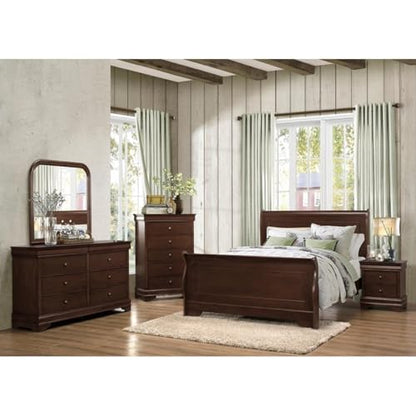 Traditional Queen Bed Dark Cherry Finish Wooden Bedroom Furniture