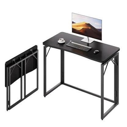 31.5" Black Folding Desk, No Assembly, Wooden Top, Small Size, view 2