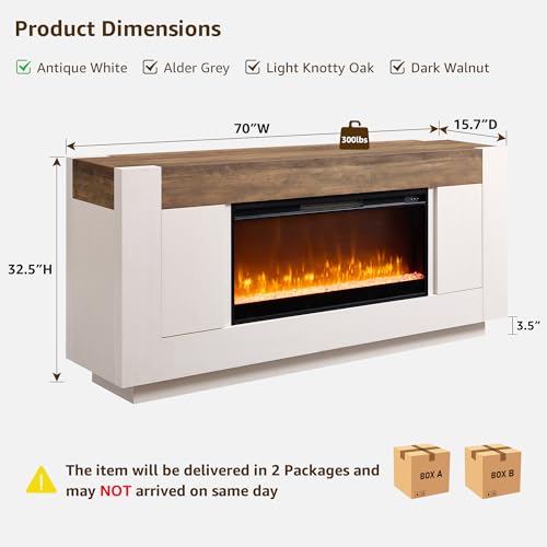 70" Fireplace TV Stand for 80" TV, Thick Block Media Console, White, view 3