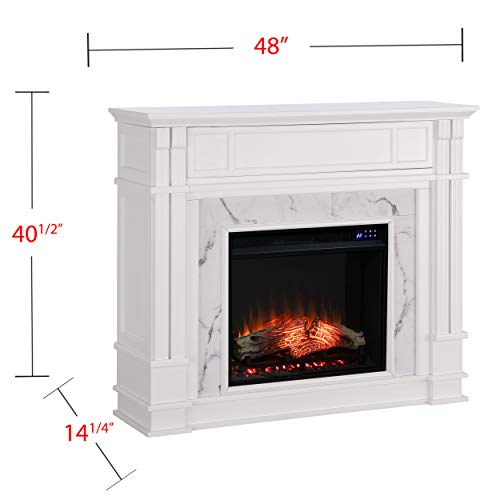Highgate Faux Cararra Marble Touch Screen Electric Media Fireplace - White - Transitional Design, Glass and Wood - Ideal for Living Room, Bedroom (FR9322)
