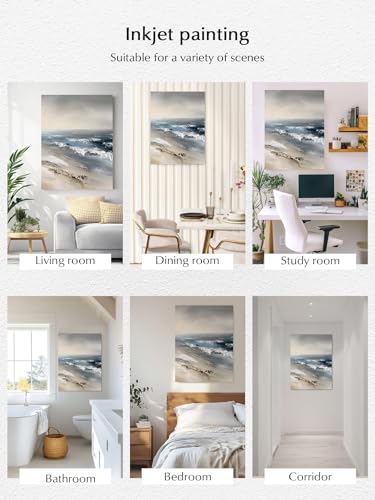 NuYeBiofx Summer Beach Ocean Wave Canvas Wall Art Prints,48"x32" Framed Picture Artwork Modern Seaside Oil Painting Art Printed Canvas Oil Painting for Living Room Bedroom Office,Ready to Hang