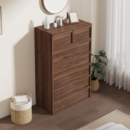 7 Dresser for Bedroom 46.8" Tall Dresser with Storage Wooden, Walnut, view 4