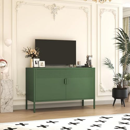 Metal Storage Locker Cabinet with 2 Doors & Adjustable Shelves, 25" Green Accent Furniture, Multipurpose Office Dresser or TV Stand for Home Entryway (Green, 25H)