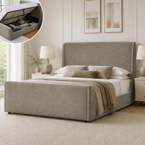 Queen Size Lift Up Storage Bed Frame, Tall Headboard, Sleigh Bed, view 2