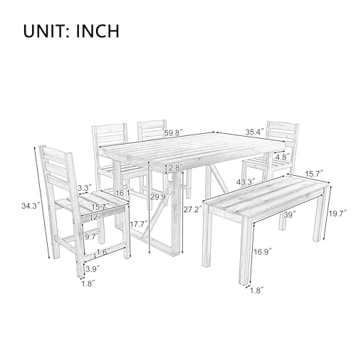 RUNNA 6 Piece Patio Dining Set, Acacia Wood, Indoor and Outdoor Furniture Sets for Backyard, Porch, Lawn, and Garden (Natural Wood@096)