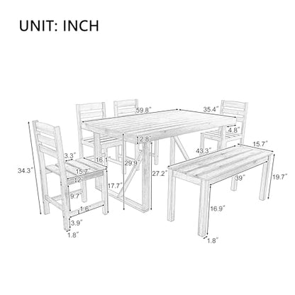 RUNNA 6 Piece Patio Dining Set, Acacia Wood, Indoor and Outdoor Furniture Sets for Backyard, Porch, Lawn, and Garden (Natural Wood@096)