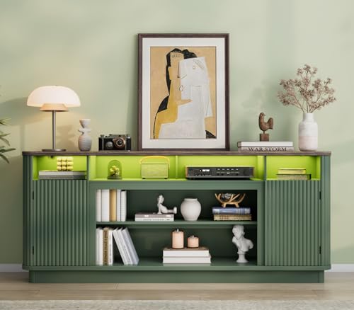 70" Fluted TV Stand for TVs Up to 80 inch Modern Entertainment Center Wood, view 5