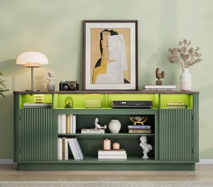 70" Fluted TV Stand for TVs Up to 80 inch Modern Entertainment Center Wood, view 5