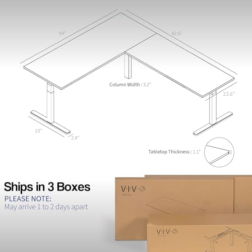 VIVO Electric Height Adjustable 83 x 60 inch Corner Stand Up Desk, 2 White Solid Table Tops, White Frame, Memory Controller, L-Shaped Workstation, 3E Series, DESK-KIT-3E8W