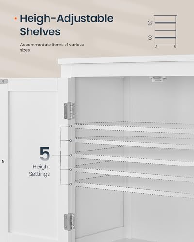 Freestanding Storage Cabinet, Floor Cabinet with Elevated Legs, Metal Handles, for Living Room, Kitchen, Bathroom, White