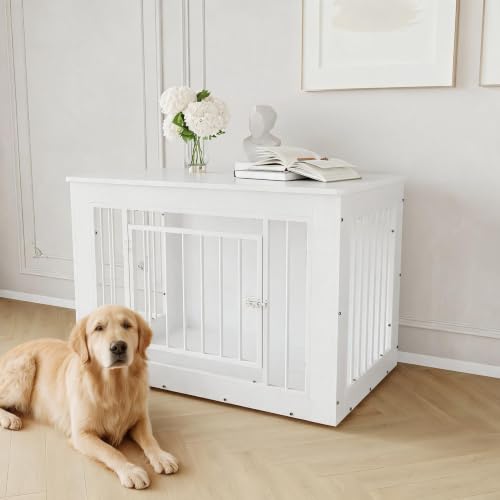 38.2" Dog Crate Furniture for s/m/l Dogs, 2-in-1 Iron-Wood Dog Cage, view 7