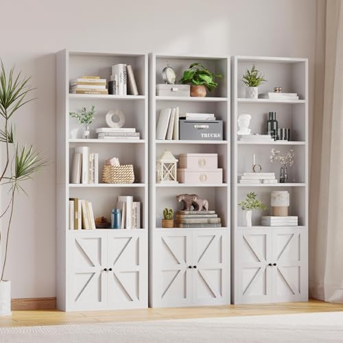 6 Tier 71" Tall Wooden Bookshelf&Bookcase with Doors, Storage Shelves Organizer, Floor Standing Modern Display Cabinet Shelves, Home Decor Furniture for Home Office, Living Room, Bedroom, White