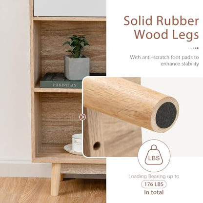 Storage Cabinet with Legs, Floor Cabinet with Doors, Shelves, Anti-Tipping Device, 4-Tier Bookshelf for Books & Photos, Tall Cupboard in Living Room, Kitchen Buffet Sideboard