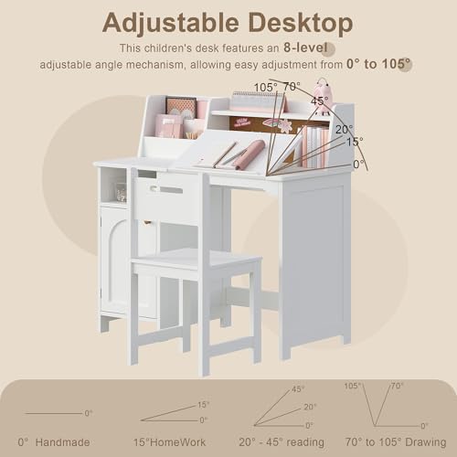 Kids Study Desk and Chair Set with Tiltable Desktop for 3-8 Years, view 7
