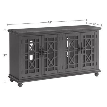 Elegant Gray Wood TV Stand for 50", 55", 60", 65" TVs, Entertainment Center with Doors, Adjustable Shelves, Storage, Media Console, Sideboard, Hallway Accent Chest 63" W x 18" D x 35" H